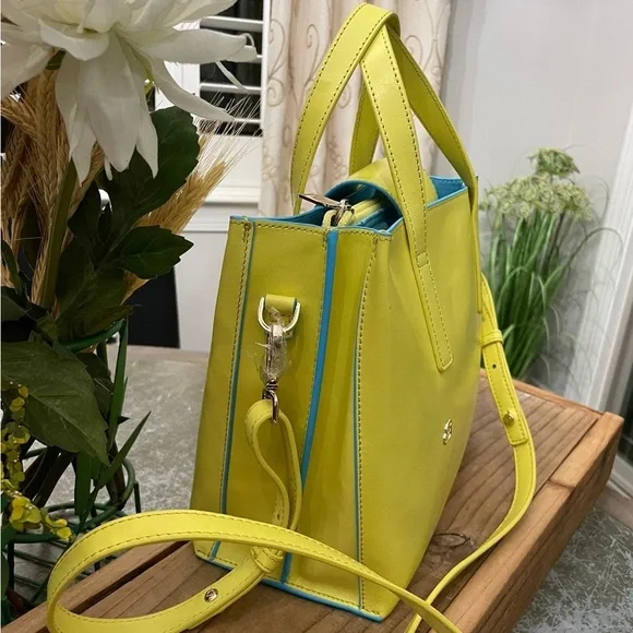 PIQUADRO” YELLOW SOFT ITALIAN LEATHER DESIGNER SATCHEL - Picture 5 of 12